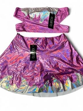 Club Exx Iridescent Pink Holographic Two-Piece Set